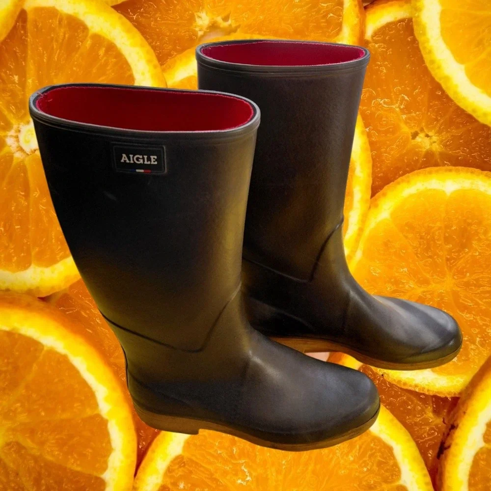 Aigle‎ Men Black Rubber Rain Boots Tall Waterproof Lug Sole Made in France 47